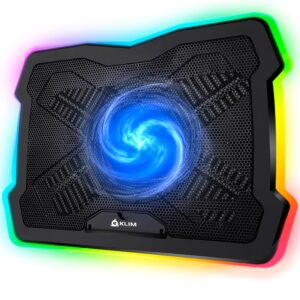 klim ultimate - rgb laptop cooling pad with led rim - new 2024 - gaming laptop cooler - usb powered fan - very stable and silent laptop stand - compatible up to 17" - pc mac ps5 ps4 xbox one