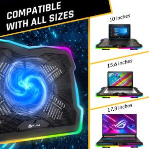 KLIM Ultimate - RGB Laptop Cooling Pad with LED Rim - New 2024 - Gaming Laptop Cooler - USB Powered Fan - Very Stable and Silent Laptop Stand - Compatible up to 17" - PC Mac PS5 PS4 Xbox One