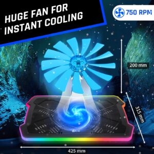 KLIM Ultimate - RGB Laptop Cooling Pad with LED Rim - New 2024 - Gaming Laptop Cooler - USB Powered Fan - Very Stable and Silent Laptop Stand - Compatible up to 17" - PC Mac PS5 PS4 Xbox One