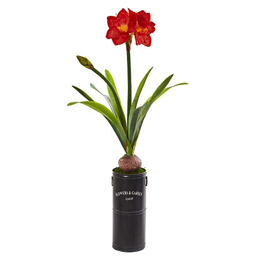 Nearly Natural 40” Amaryllis Artificial Garden Planter Silk Plants Red