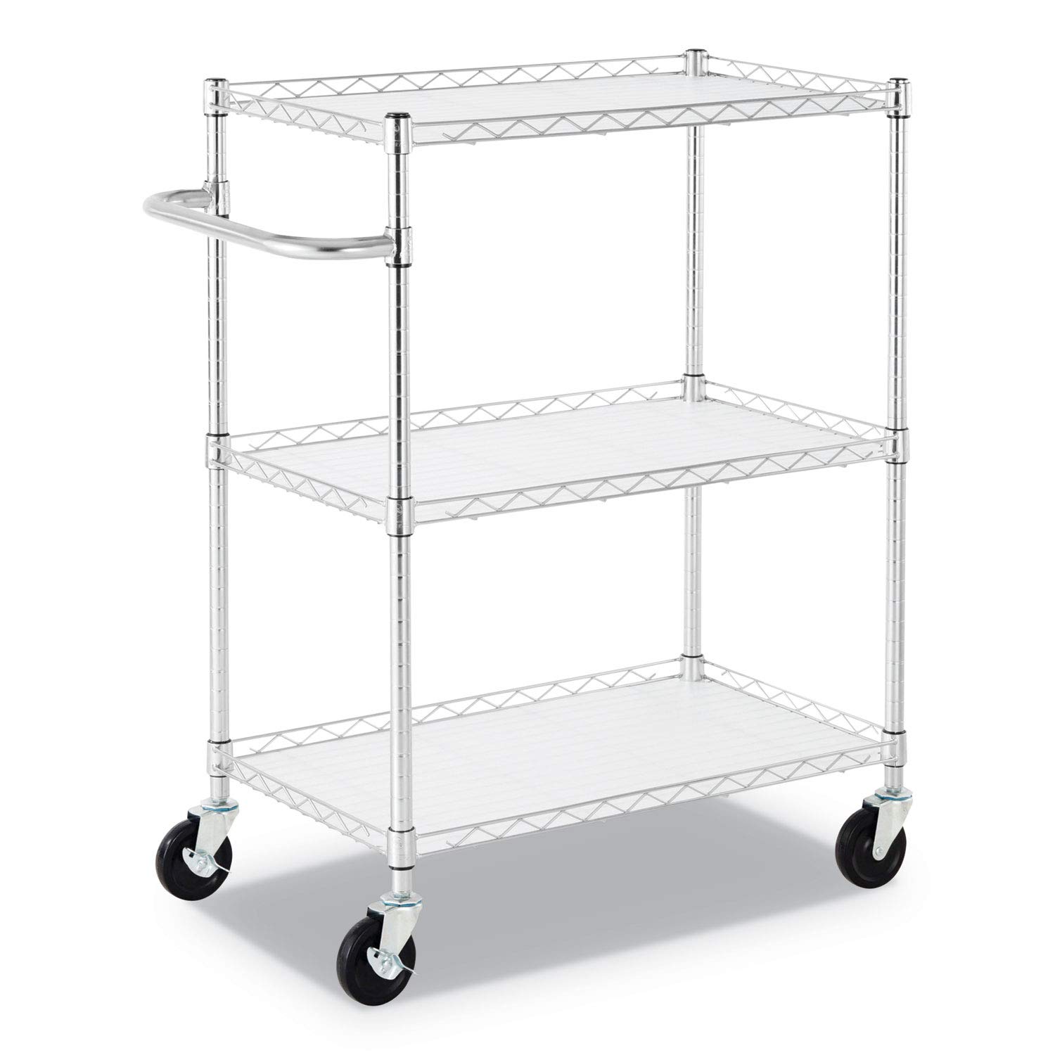 Alera ALESW333018SR 34.5 in. x 18 in. x 40 in. 600 lbs. Capacity 3-Shelf Wire Cart with Liners - Silver