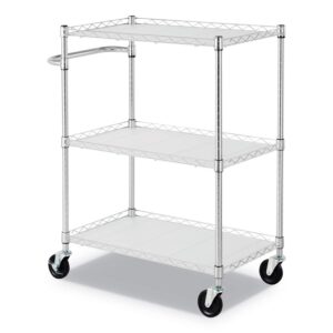 Alera ALESW333018SR 34.5 in. x 18 in. x 40 in. 600 lbs. Capacity 3-Shelf Wire Cart with Liners - Silver