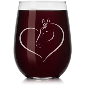 wine glass heart horse (stemless, 17oz)