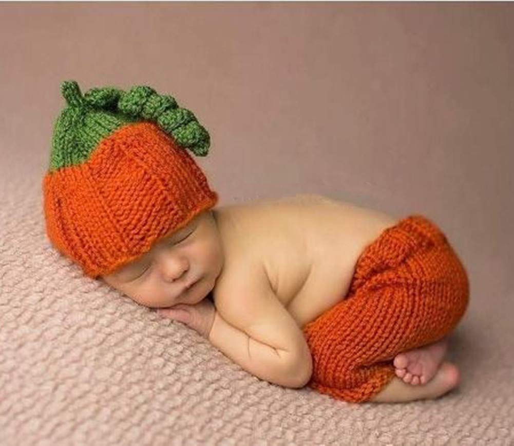 Lppgrace Newborn Baby Photo Props Outfits Pumpkin Hat Pants for Boys Girls Photography Shoot