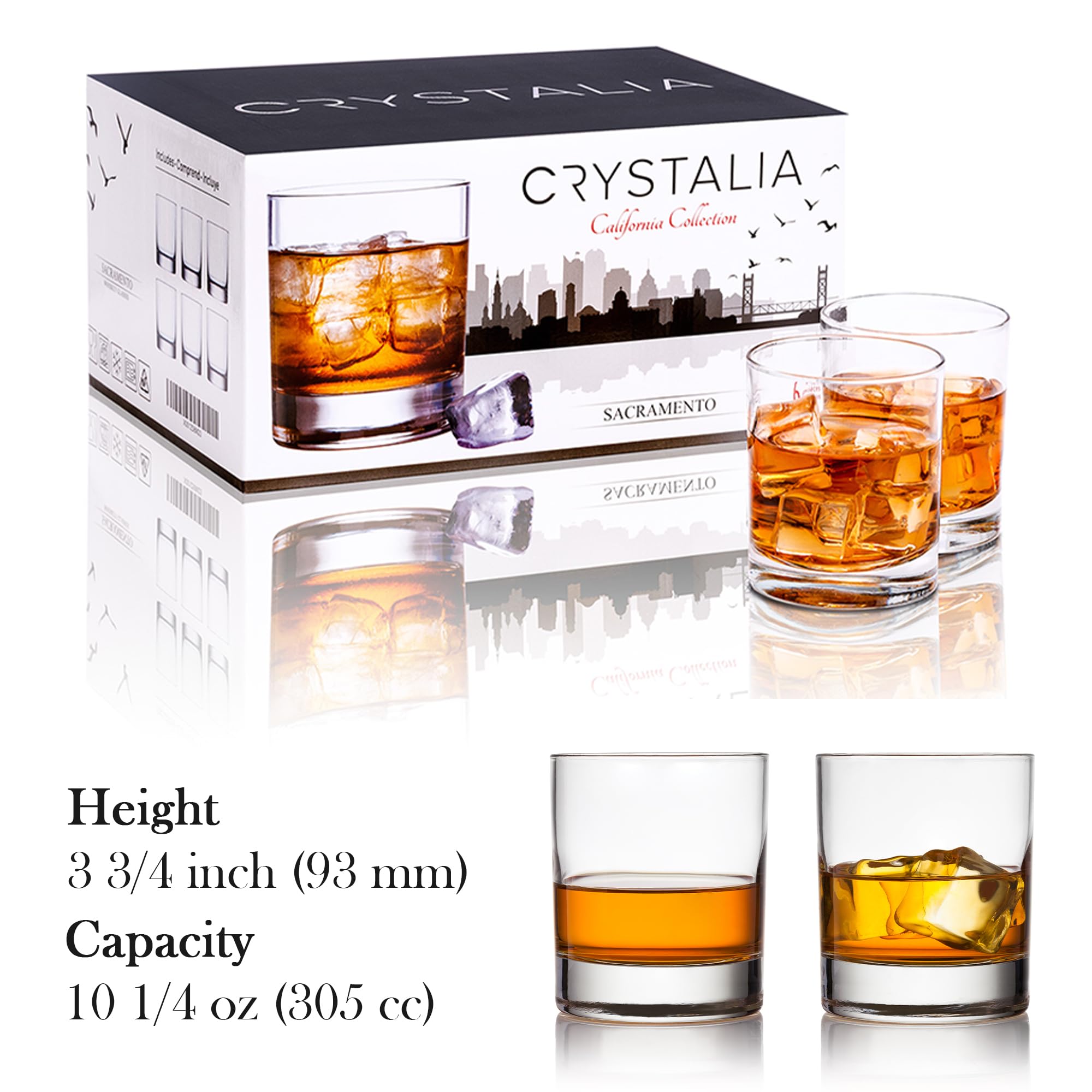 Old Fashioned Whiskey Glass Set, Premium Rocks Glasses for Cocktails and Bourbon, 10 1/4 Oz, Set of 6, Lead-Free Crystal, Bar Drinking Glass Tumbler for Scotch, Cognac, Irish Whisky
