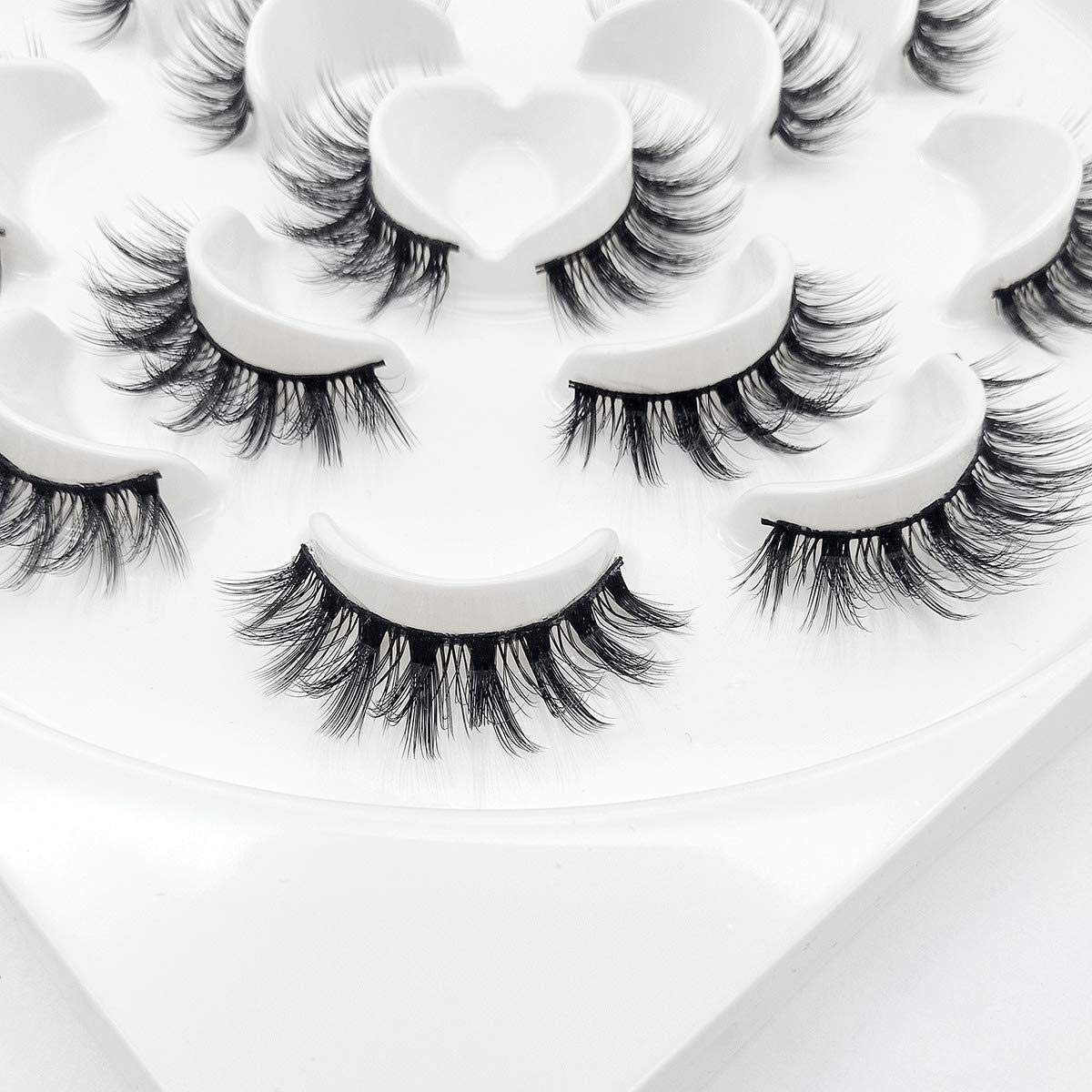 3D False Eyelashes Natural Long Lashes Bulk Lash for Girls Makeup Soft Eyelash, 7PACK