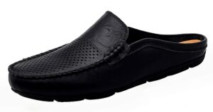 go tour mens mules clog slippers breathable leather slip on shoes casual loafers black punched 13/50