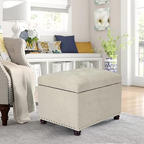 Joveco Storage Ottoman Rectangular Fabric Organization Tufted Bench Footrest for Living Room Bedroom (Beige)