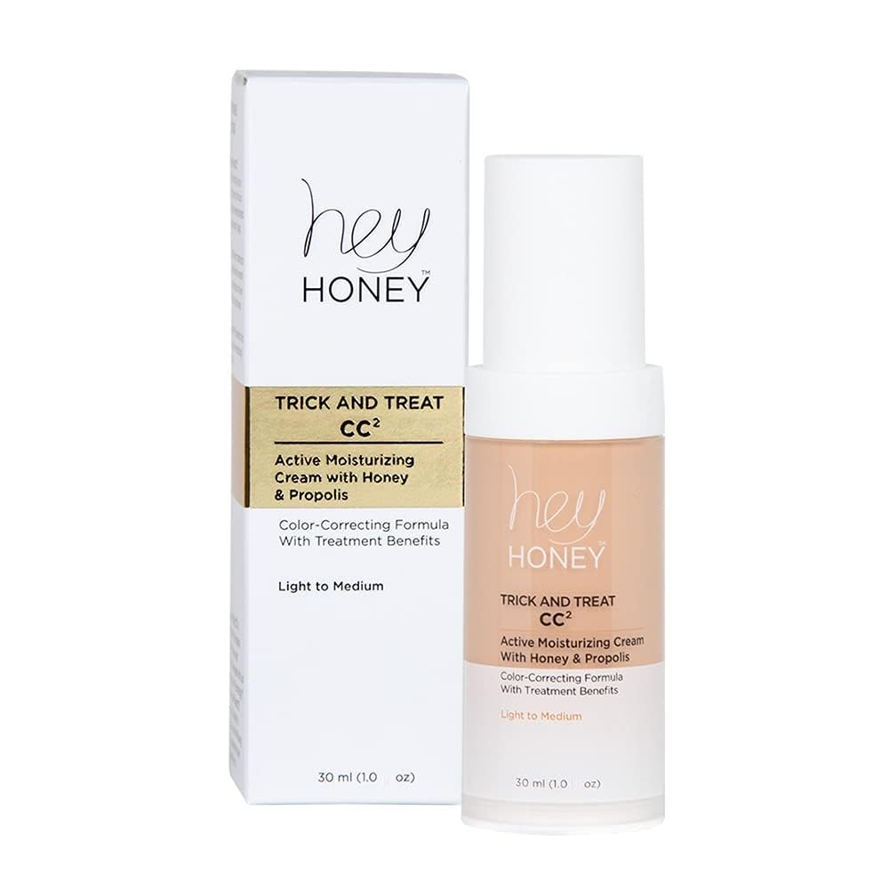 Hey Honey Trick and Treat CC Cream SPF 46 | Active Moisturizing Color Correcting Cream with Honey & Propolis | Best Cover For Rosacea, Skin Redness & Mature Skin | Cruelty-Free | 1 oz (Light-Medium)