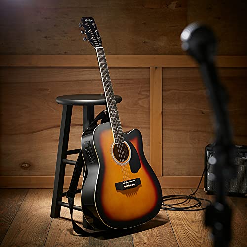 Ashthorpe Full-Size Dreadnought Cutaway Acoustic-Electric Guitar Bundle - Premium Tonewoods - Sunburst