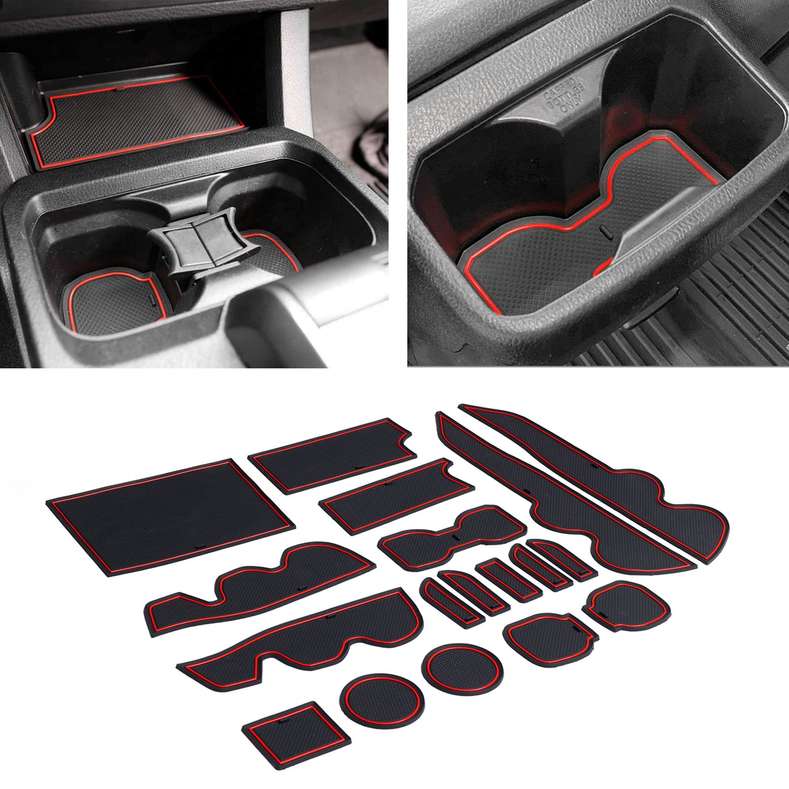 JDMCAR Compatible with Toyota Tacoma Accessories 2016-2023 Premium Cup Holder, Console, and Door Pocket Inserts Kit (Double Cab, Red Trim)