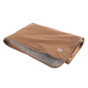 carhartt firm duck sherpa-lined throw blanket, reversible pet blanket with water repellent coating, carhartt brown