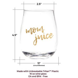 Mom Wine Glass - Mother's Day - Mom Juice, Because Mommin Ain’t Easy - Unbreakable Plastic Wine Glass - Mother’s Day Gifts - Gift for Mom to be - Cute Funny Wine Glass - New Mom Gift