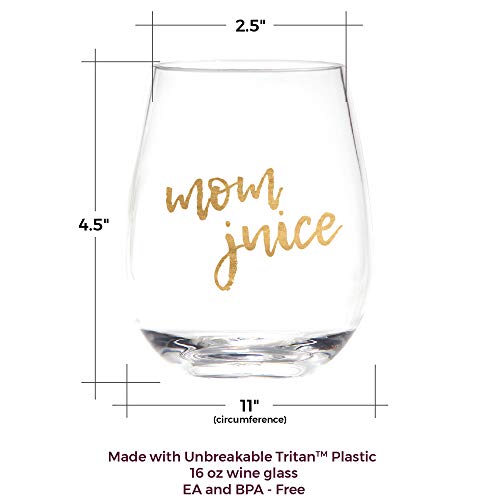 Mom Wine Glass - Mother's Day - Mom Juice, Because Mommin Ain’t Easy - Unbreakable Plastic Wine Glass - Mother’s Day Gifts - Gift for Mom to be - Cute Funny Wine Glass - New Mom Gift