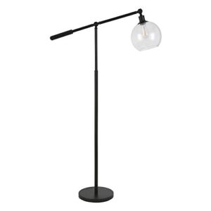 henn&hart 60.62" tall floor lamp with glass shade in blackened bronze, for home, living room, bedroom, entertainment room, office, kitchen, dining