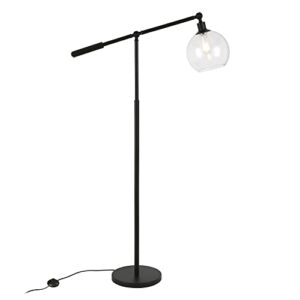 Henn&Hart 60.62" Tall Floor Lamp with Glass Shade in Blackened Bronze, for Home, Living Room, Bedroom, Entertainment Room, Office, Kitchen, Dining