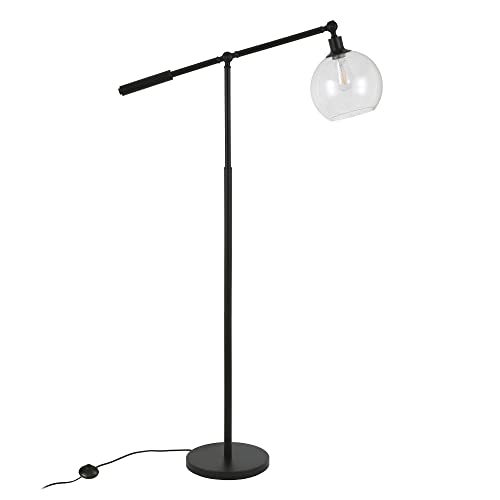 Henn&Hart 60.62" Tall Floor Lamp with Glass Shade in Blackened Bronze, for Home, Living Room, Bedroom, Entertainment Room, Office, Kitchen, Dining