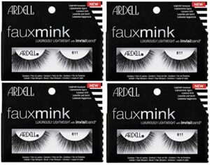 ardell faux mink 811 black false lashes, lightweight with invisiband, 4 pairs