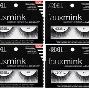 Ardell Faux Mink 811 Black False Lashes, Lightweight with Invisiband, 4 pairs