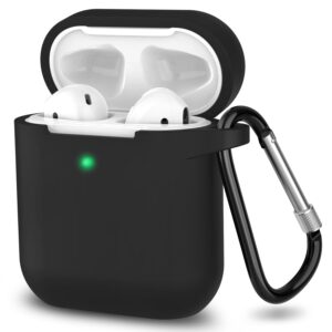 satlitog airpods case cover with secure lock keychain, protective silicone cover compatible with apple airpods 2nd & 1st charging case - black