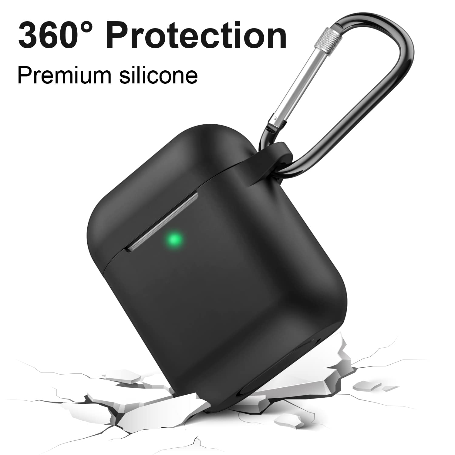 SATLITOG AirPods Case Cover with Secure Lock Keychain, Protective Silicone Cover Compatible with Apple AirPods 2nd & 1st Charging Case - Black