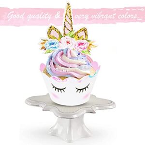 Unicorn Cupcake Toppers and Wrappers Decorations (30 of Each) - Reversible Rainbow Cup Cake Liners with Unicorn Topper | Cute Decorating Supplies for Girl Birthday Party