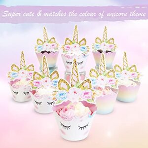 Unicorn Cupcake Toppers and Wrappers Decorations (30 of Each) - Reversible Rainbow Cup Cake Liners with Unicorn Topper | Cute Decorating Supplies for Girl Birthday Party