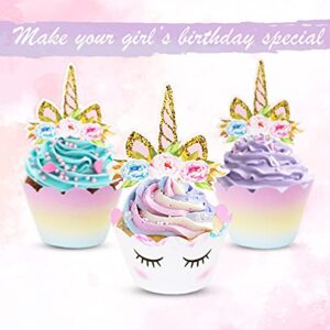 Unicorn Cupcake Toppers and Wrappers Decorations (30 of Each) - Reversible Rainbow Cup Cake Liners with Unicorn Topper | Cute Decorating Supplies for Girl Birthday Party