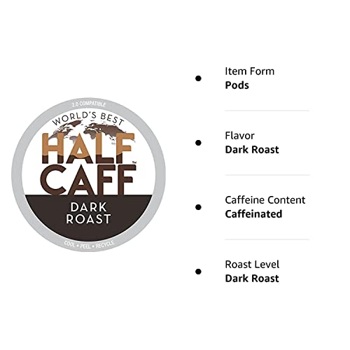 World's Best Half Caff Dark Roast Coffee 24ct. Solar Energy Produced Recyclable Single Serve Dark Roast Coffee Pods - 100% Arabica Coffee California Roasted, KCup Compatible