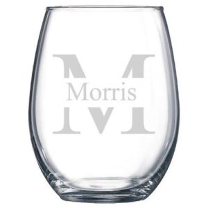 Monogram Etched Stemless Wine Glasses, Personalized Wine Glass w Name, Wedding Gift, Custom Wine Glass, Wedding Wine Glass, Bridesmaid Gift