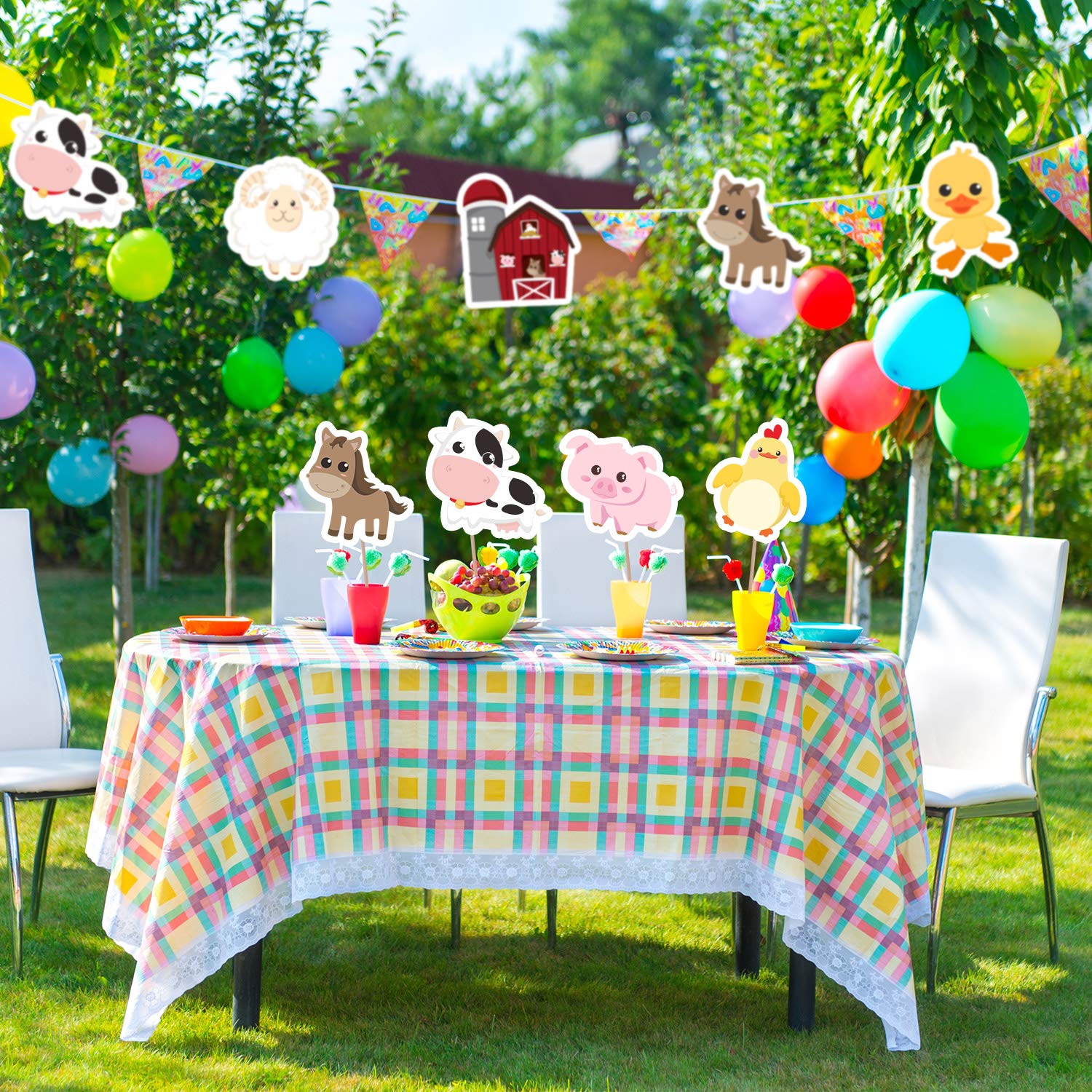 35 Pieces Farm Animals Decor Farm Animal Party Decorations and Supplies, Farm Animal Cutouts for Baby Shower, Birthday Party Essentials with 80 Glue Point Dots