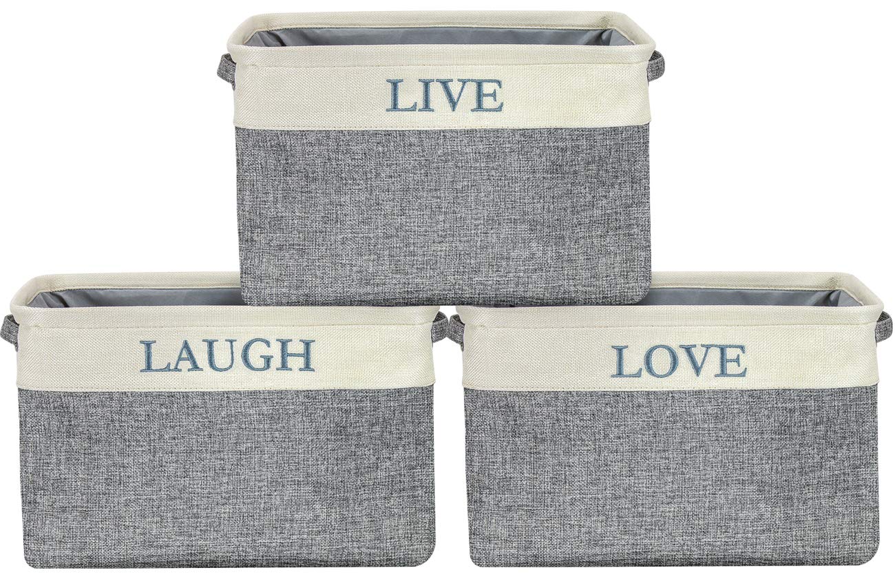 Sorbus Fabric Storage Cubes 15 Inch - Big Sturdy Collapsible Storage Bins with Dual Handles - Foldable Baskets for Organizing -Decorative Storage Baskets for Shelves | Home & Office Use -3 Pack| Grey