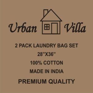 Urban Villa - 2 Pack Extra Large Canvas Heavy Duty Laundry Bags Natural Cotton -Multi Use- Size - 71x91 CMS