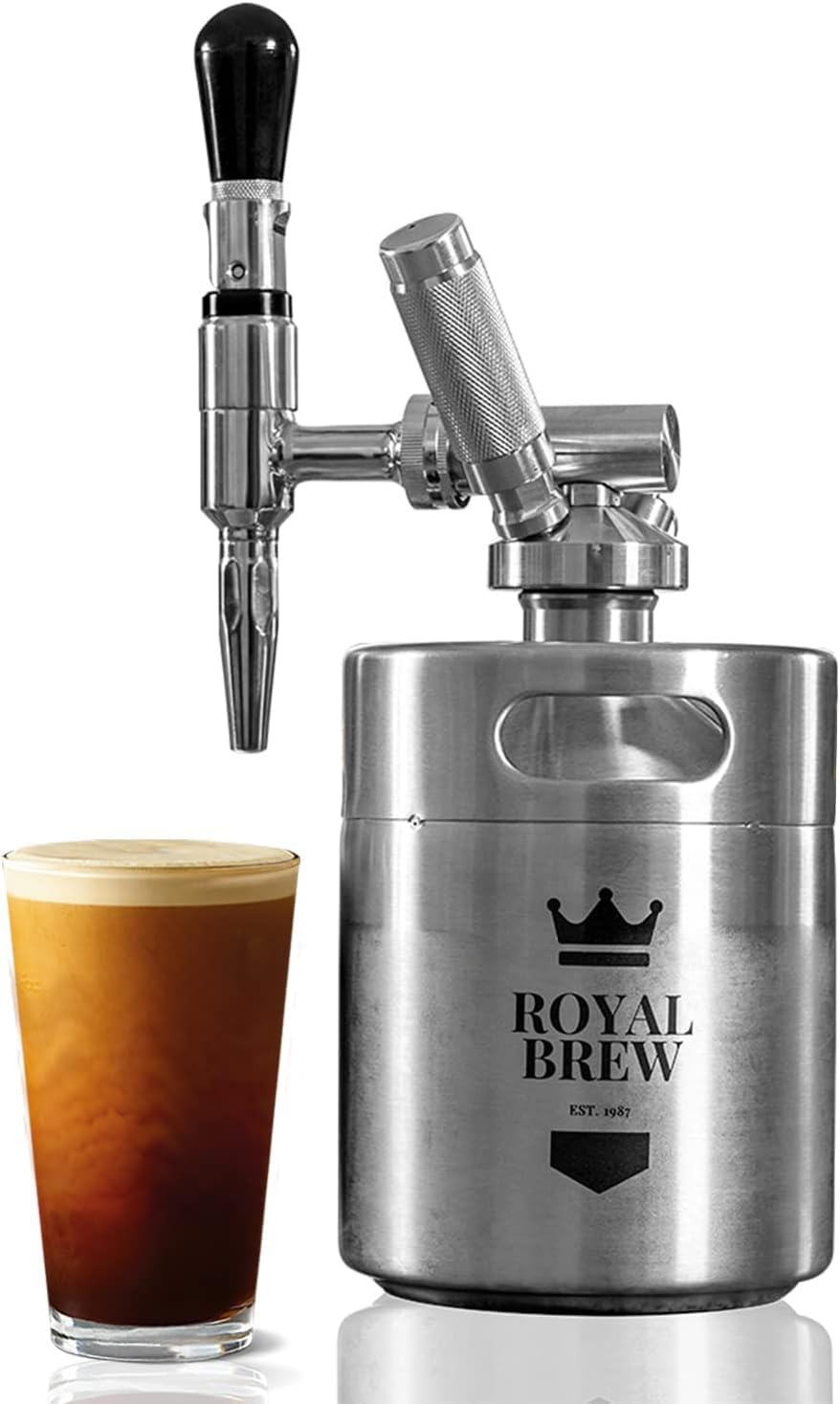 The Original Royal Brew Nitro Cold Brew Coffee Maker - Gift for Coffee Lovers - 64 oz Home Keg, Nitrogen Gas System Coffee Dispenser Kit