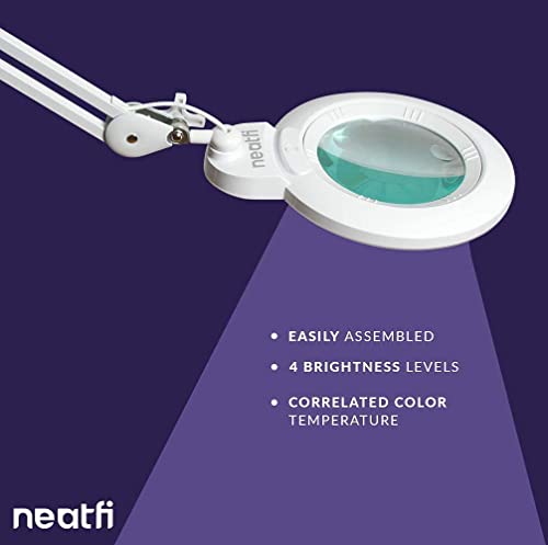 Neatfi XL Bifocals 1,200 Lumens Super LED Magnifying Lamp with Clamp, 3 Light Modes, Correlated Color Temperature Control (3000K-4500K-6000K), 12W, 120 Pcs SMD LED (White, 6 Inch Lens)