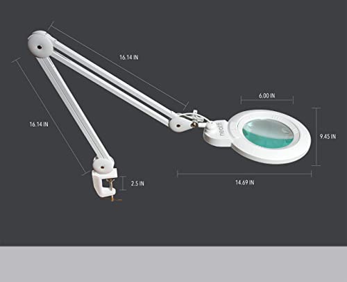 Neatfi XL Bifocals 1,200 Lumens Super LED Magnifying Lamp with Clamp, 3 Light Modes, Correlated Color Temperature Control (3000K-4500K-6000K), 12W, 120 Pcs SMD LED (White, 6 Inch Lens)