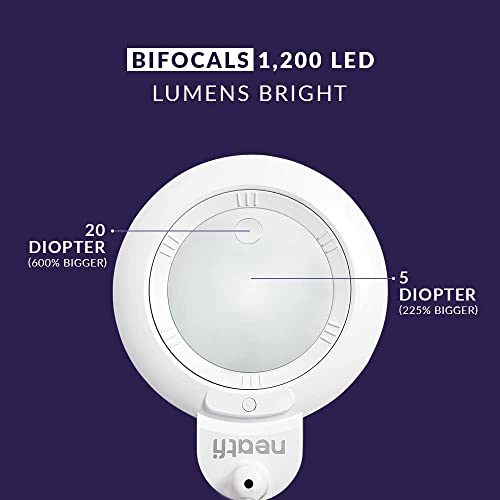 Neatfi XL Bifocals 1,200 Lumens Super LED Magnifying Lamp with Clamp, 3 Light Modes, Correlated Color Temperature Control (3000K-4500K-6000K), 12W, 120 Pcs SMD LED (White, 6 Inch Lens)