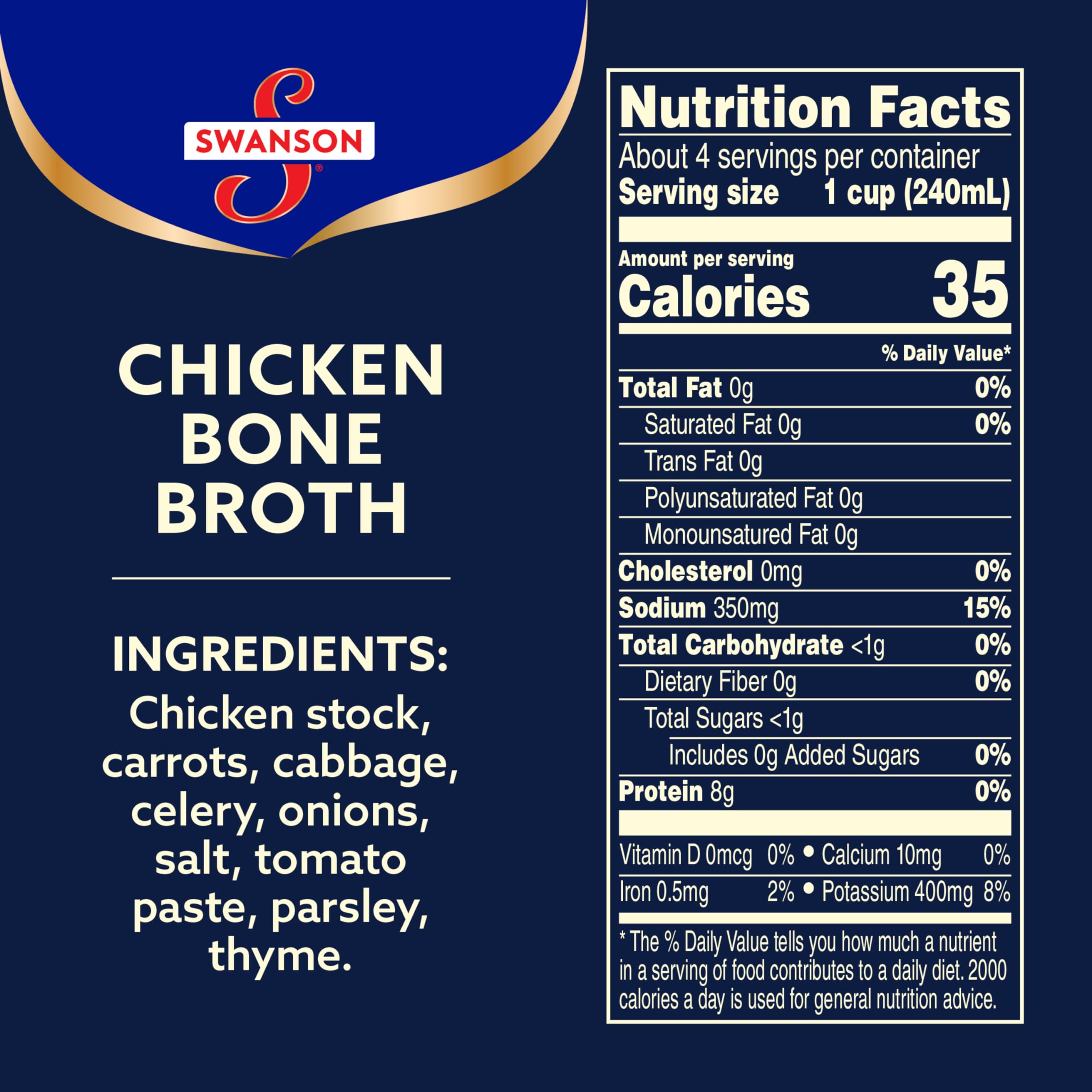 Swanson Chicken Bone Broth, 32 Ounce Resealable Carton