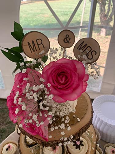 3 Pcs Mr&Mrs Toppers Natural Wood Cake Decoration Chic Rustic Wedding Mr Mrs Letter Topo for Couple Sweetheart Party Anniversary Birthday
