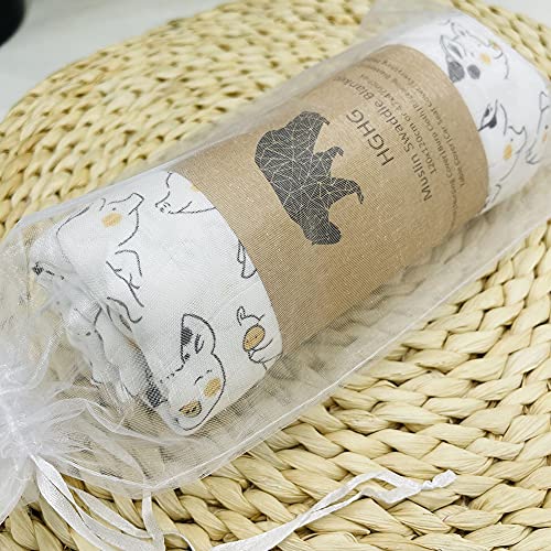 Ultra Soft Bamboo Muslin Swaddle Blankets Premium Receiving Blanket for Boys & Girls Luxurious Soft and Silky 47" x 47" Pig Blanket (Pig)