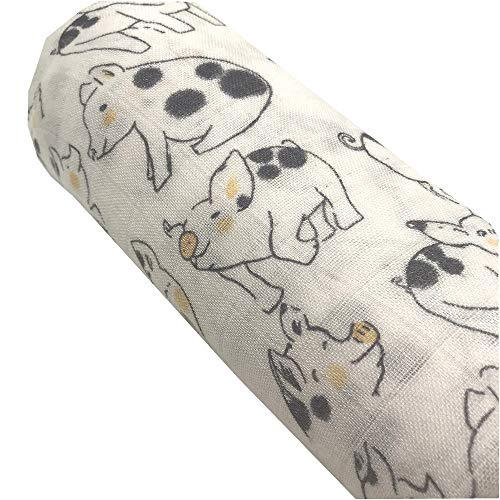 Ultra Soft Bamboo Muslin Swaddle Blankets Premium Receiving Blanket for Boys & Girls Luxurious Soft and Silky 47" x 47" Pig Blanket (Pig)