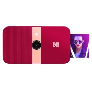 zink kodak smile instant print digital camera – slide-open 10mp camera w/2x3 zink printer (red)