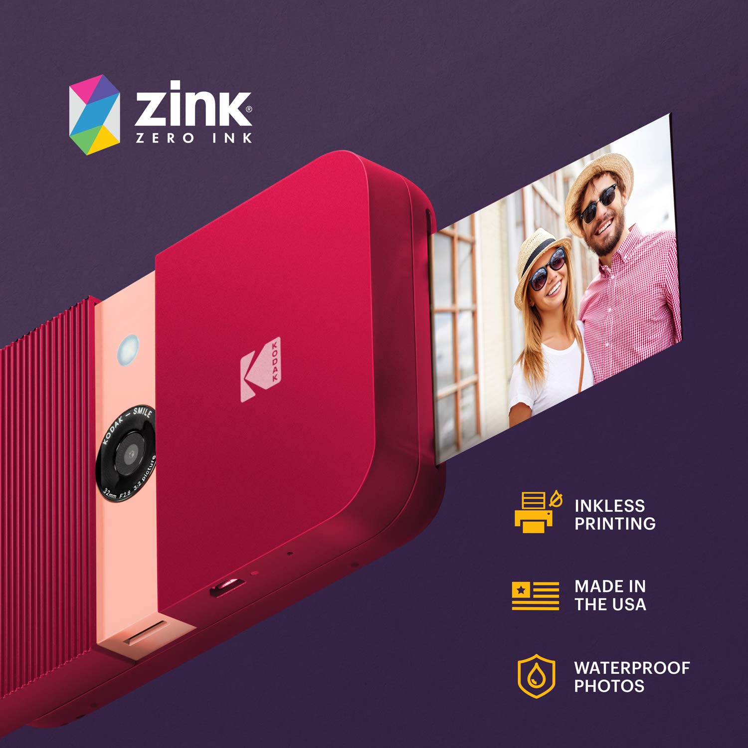 Zink KODAK Smile Instant Print Digital Camera – Slide-Open 10MP Camera w/2x3 ZINK Printer (Red)