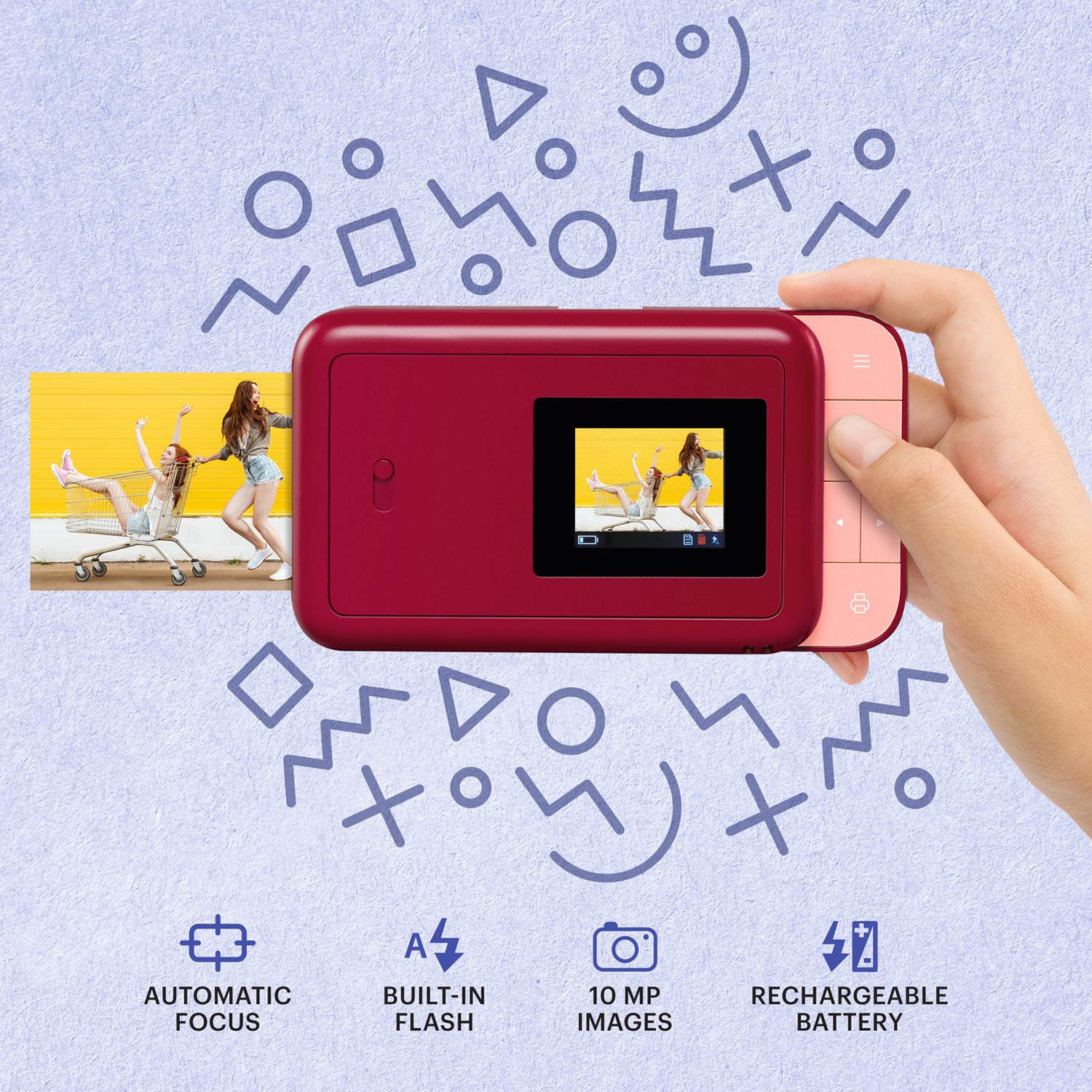 Zink KODAK Smile Instant Print Digital Camera – Slide-Open 10MP Camera w/2x3 ZINK Printer (Red)