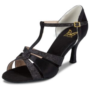 jiajia 20519 women's satin sandals flared heel latin salsa performance dance shoes color black,size 9.5 b(m) us/41 eu