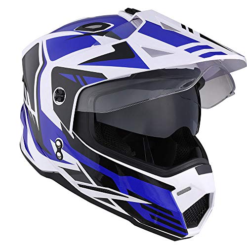 1Storm Dual Sport Motorcycle Motocross Off Road Full Face Helmet Dual Visor Storm Force Blue, Size Medium