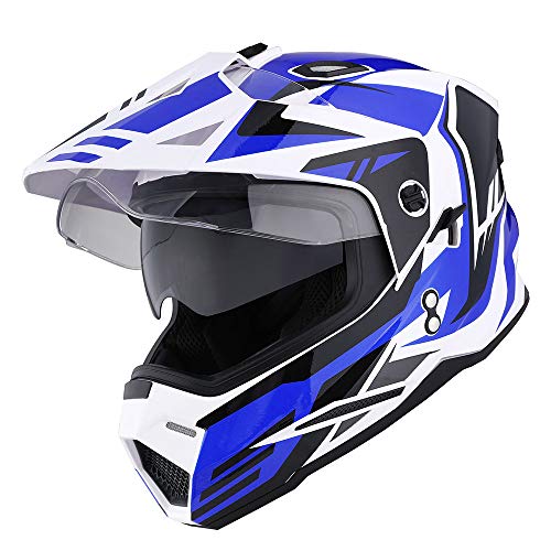 1Storm Dual Sport Motorcycle Motocross Off Road Full Face Helmet Dual Visor Storm Force Blue, Size Medium