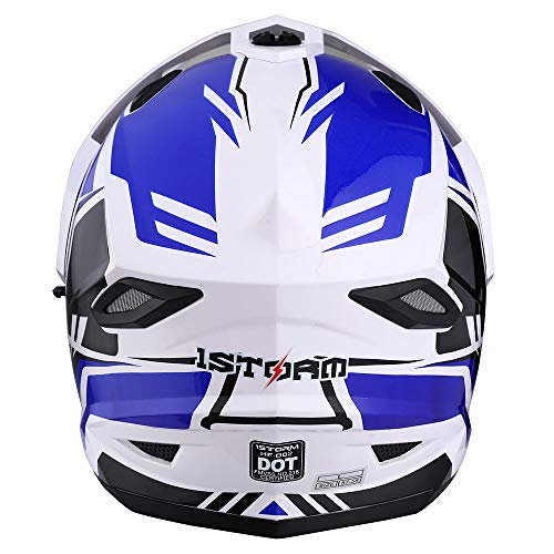 1Storm Dual Sport Motorcycle Motocross Off Road Full Face Helmet Dual Visor Storm Force Blue, Size Medium