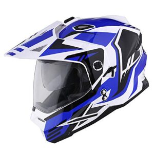 1Storm Dual Sport Motorcycle Motocross Off Road Full Face Helmet Dual Visor Storm Force Blue, Size Medium