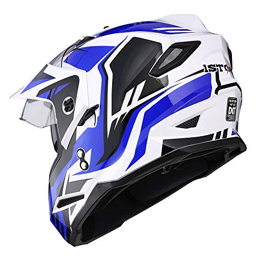 1Storm Dual Sport Motorcycle Motocross Off Road Full Face Helmet Dual Visor Storm Force Blue, Size Medium